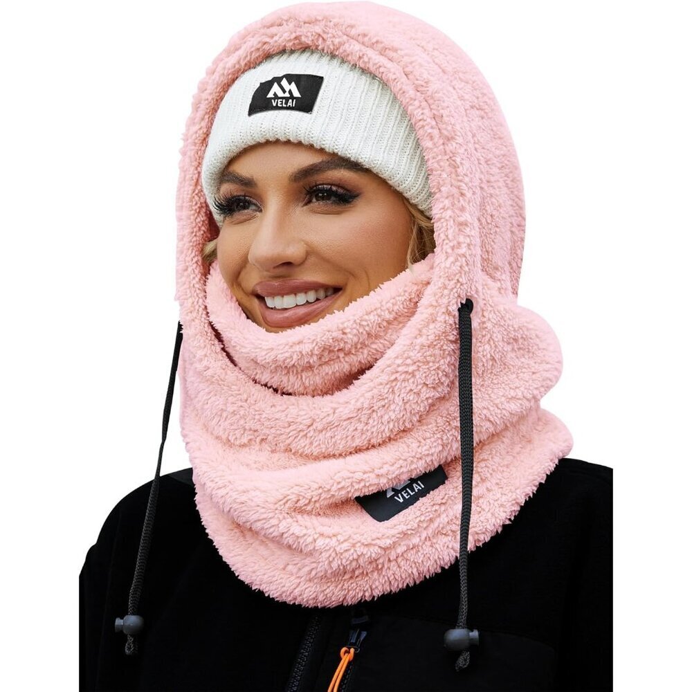 Women's Pink Winter Face Masks Windproof Scarf Cold Weather Hat Neck Warmer
